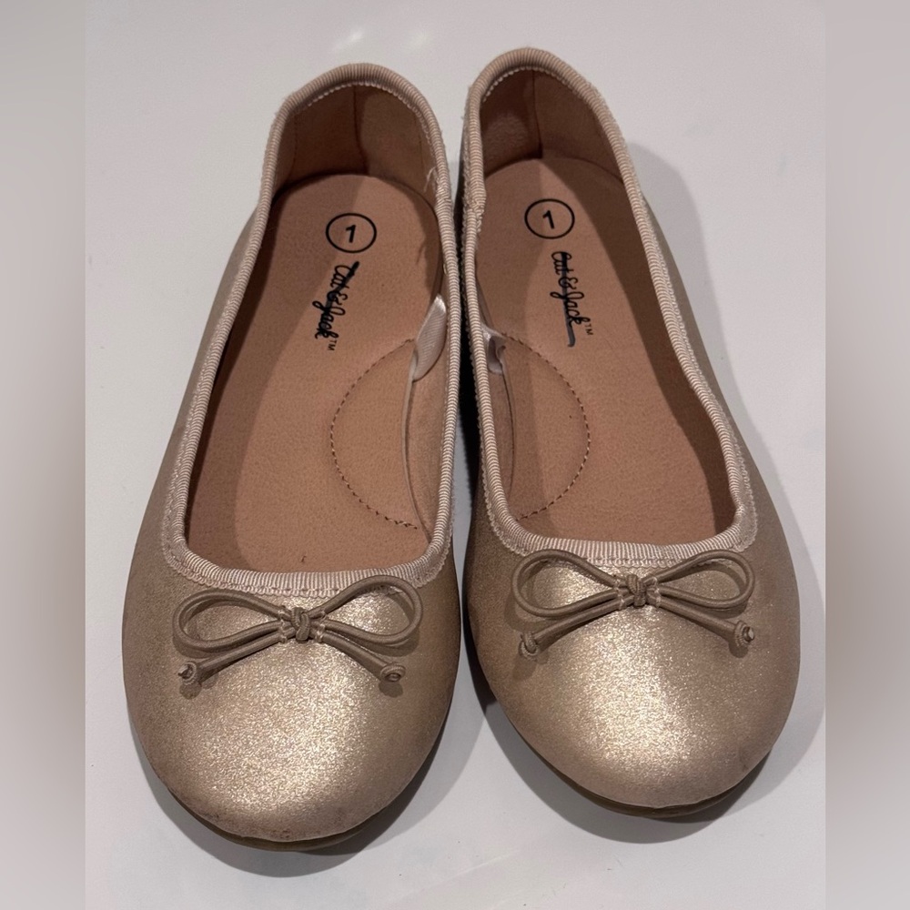 Cat & Jack Girls' Gold Metallic Ballet Flats - Size 1 (Little Girl)